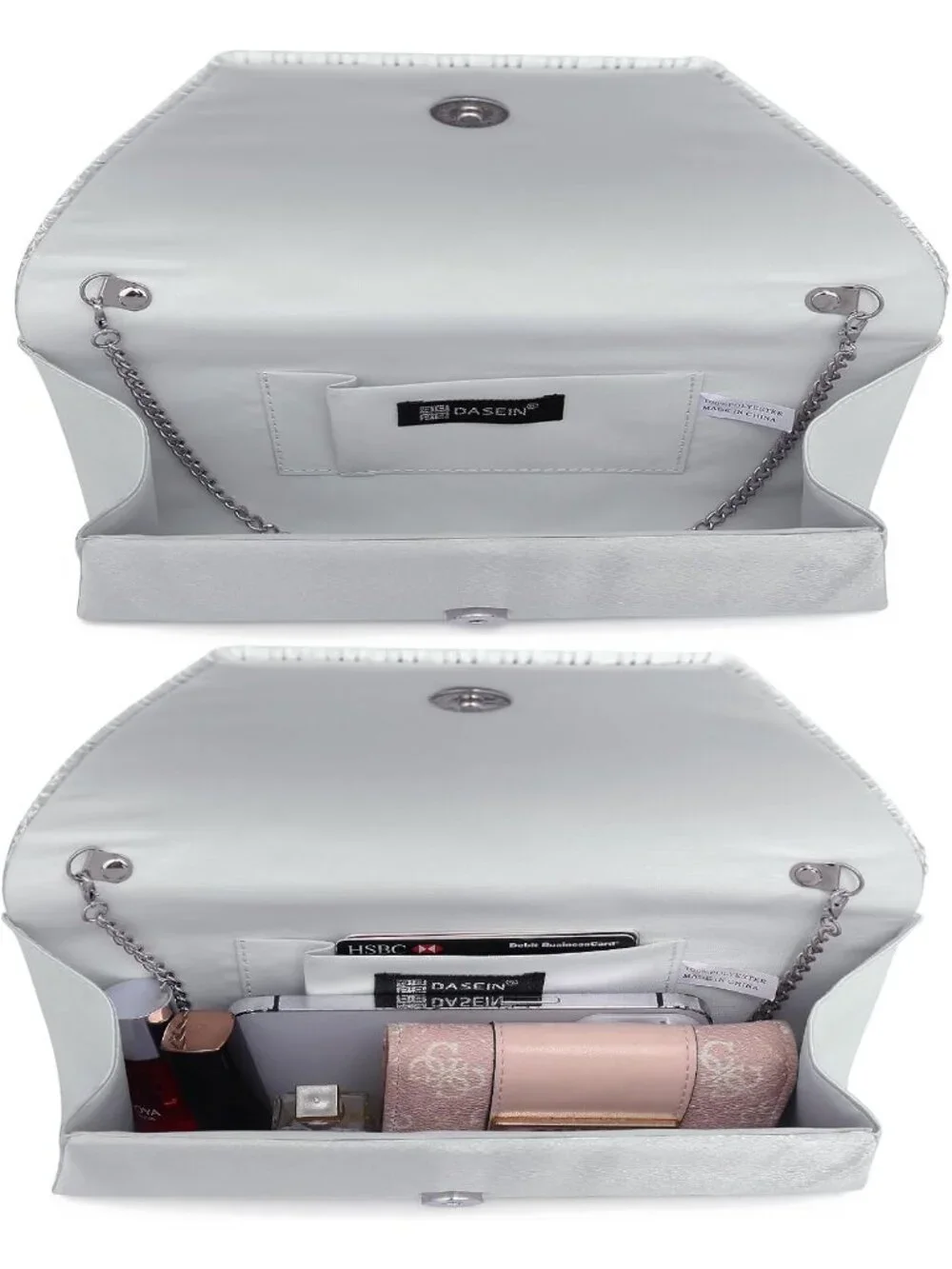 Women's Silver Clutch Purse With Detachable Chain Wedding Formal Evening Bag
